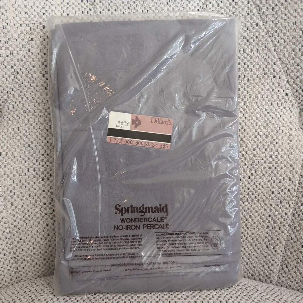 2 Vintage Springmaid Pillowcases Standard Grey Wondercale No-Iron Percale NOS 80